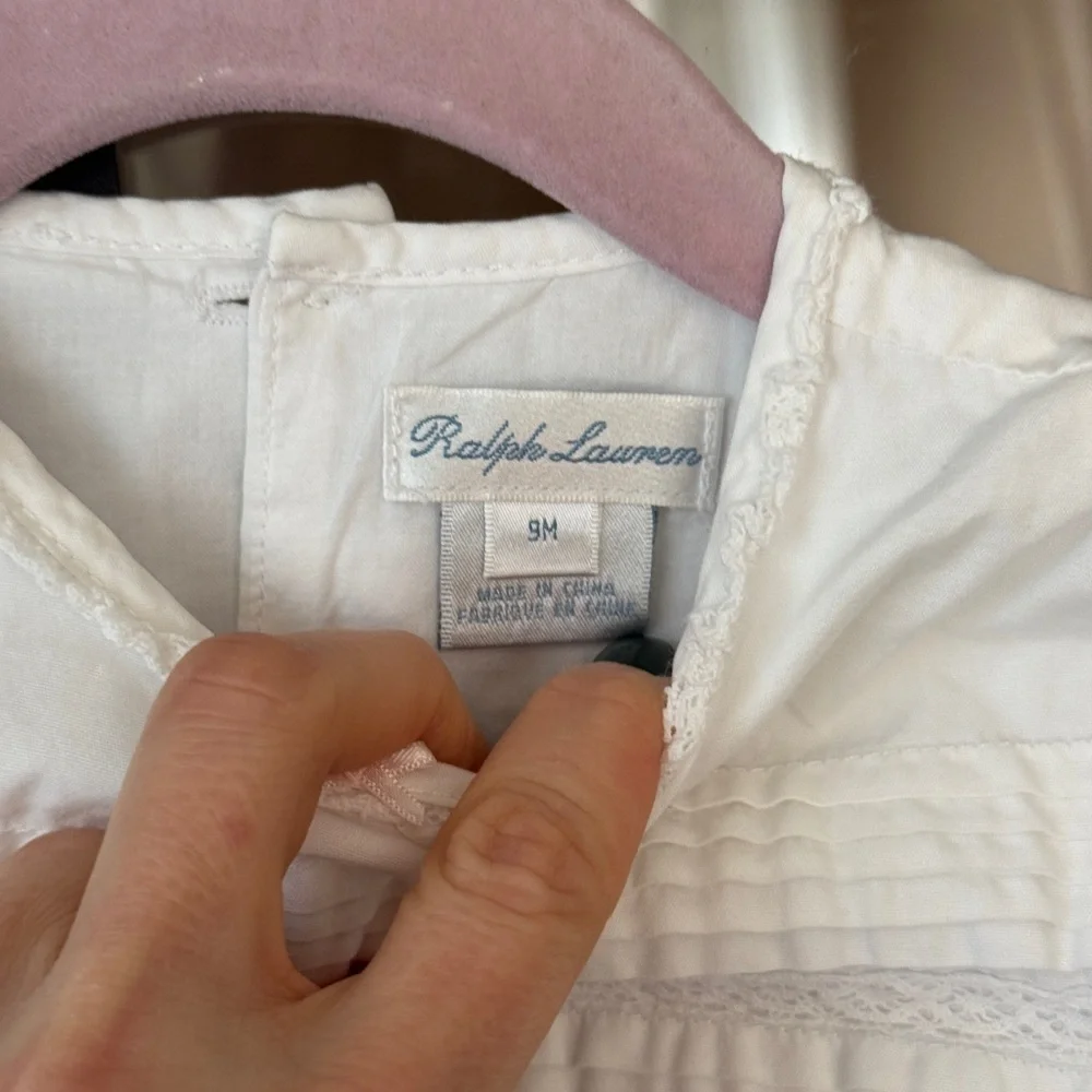 Ralph Lauren heirloom bubble romper lace smock bows ruffle baby girl puff sleeve